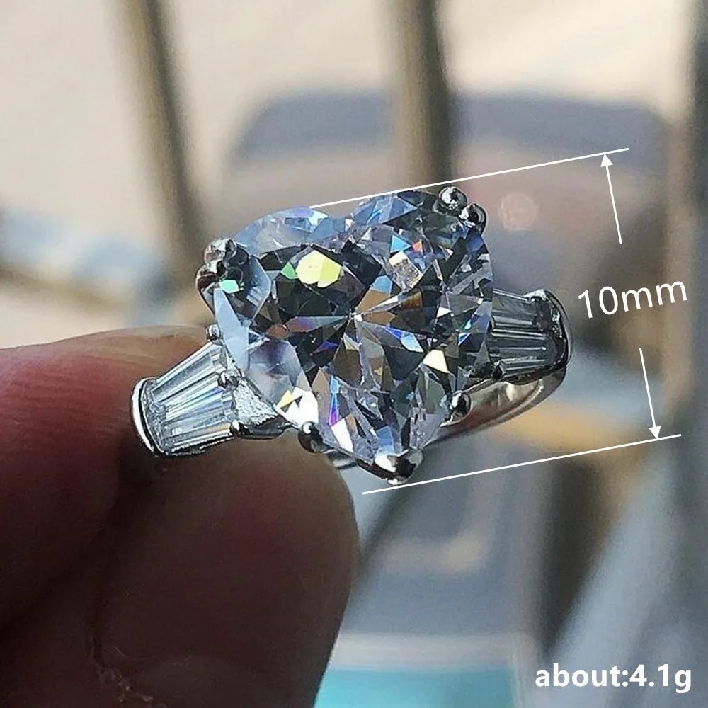 New Women’s 925 Silver Big Heart Diamond Ring - Picture 6 of 6